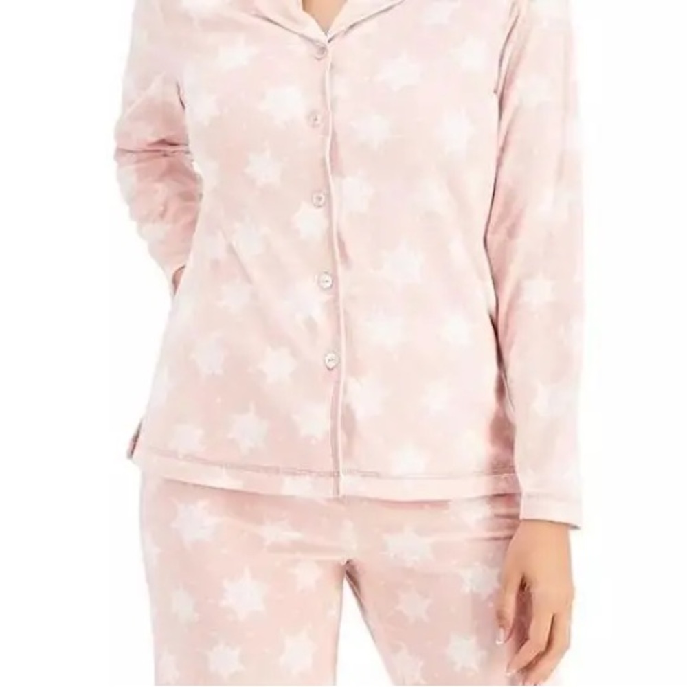 Charter Club Cozy Fleece Notch Collar Long Sleeves Pajama Top Snowflakes NWOT